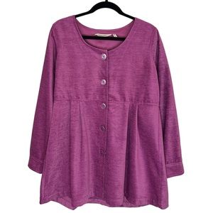 Soft Surroundings Magenta Chenille Fiona Peplum Button Front Jacket Size Medium